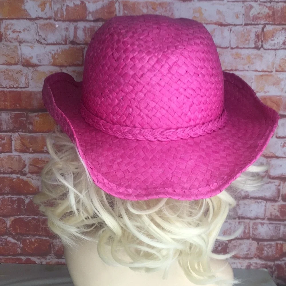 Vintage Tropical Trends Hot Pink Straw Cowboy Hat